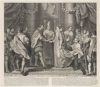KG 13141
          <br/>
          Huwelijk van Charles van Wales met Maria Henrietta.
          <br/>
          <em>Dupuis, Nicolas Gabriel (1698-1771)</em>